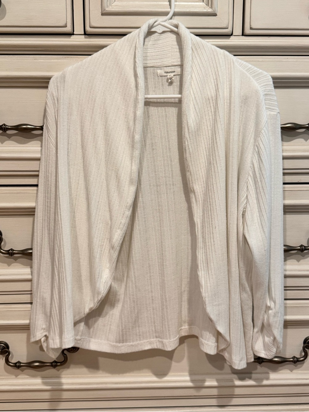 Maurices White Open-Front Ribbed Cardigan